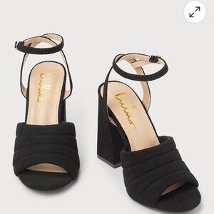 Lulu's Black Quilted Block Heel Sandals with Ankle Strap - Open Toe